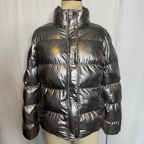 Who What Wear Metallic Silver Puffer Jacket Women’s Medium Shiny Winter Coat - Picture 2 of 6